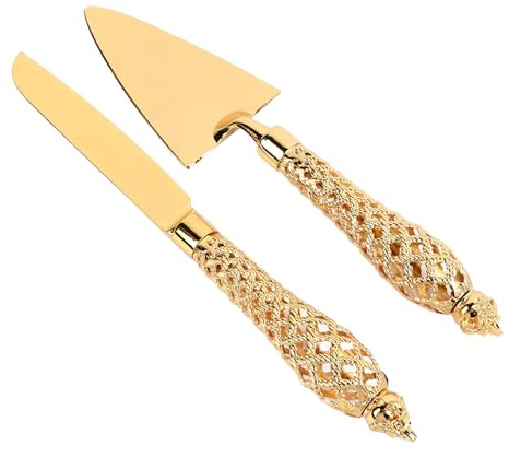 Ensemble de Couteaux à Gâteau et de Serveur en or, Coupe-gâteau gravé Vintage, Ensemble de Spatule de Service pour Mariage, Anniversaire, Thanksgiving, Noël