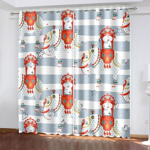 Gardinen Vorhänge mit Ösen, Elefant. Vorhänge Wohnzimmer Modern 2er Set, Vorhang Schlafzimmer Transparent mit Blume Tier, Vorhang Kinderzimmer Küchengardinen 170 x 200 cm (B x H)