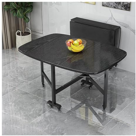 Tavolo da cucina pieghevole con foglie a goccia, in legno, postazione di lavoro per PC e laptop, tavolo regolabile e mobile con ruote, salvaspazio, bordo rotondo, bianco (120 x 80 cm)