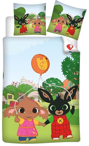 Bing e Sula Copripiumino Neonato 100x135 + Federa 40x60 100% Cotone Regalo | Lettino reversibile | Cotone naturale morbido traspirante | Licenza Bing ufficiale | 0-3 anni | Sbarre | Idea regalo
