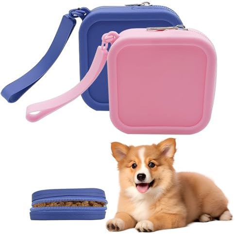 FOSDICK 2 Stück Leckerli-Tasche aus Silikon, Leckerlitasche für Hunde und Katzen, Reißverschluss-Design Futtertasche für Hundetraining, Tragbare Leckerlitasche für Hunde Klein, 9 * 9 * 3cm