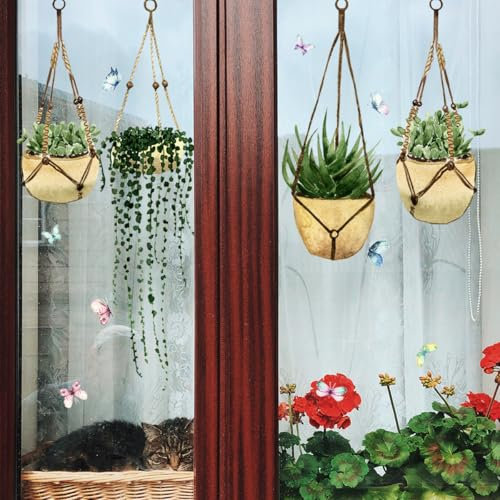 WandSticker4U®- XXL Fensterbilder Herbst selbstklebend HÄNGEPFLANZEN im Boho-Stil (112x59 cm) I Fenstersticker Pflanzen Wohn- & Schlafzimmer Bad Küche I Fensteraufkleber Herbstdeko Fenster GROß