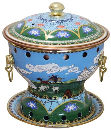 IUYIXWFP Einzelperson Kleiner Kupfer Topf Altes Peking Kleiner Fettes Kuh Hot Chinese Chinese Traditionelle Cloisonne Hot Pot Handels Alkohol Aktien roter Kupfer Hot Pot