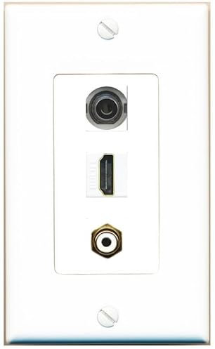 RiteAV Acoplador de pared hembra de 1 puerto HDMI RCA de 3,5 mm [blanco]