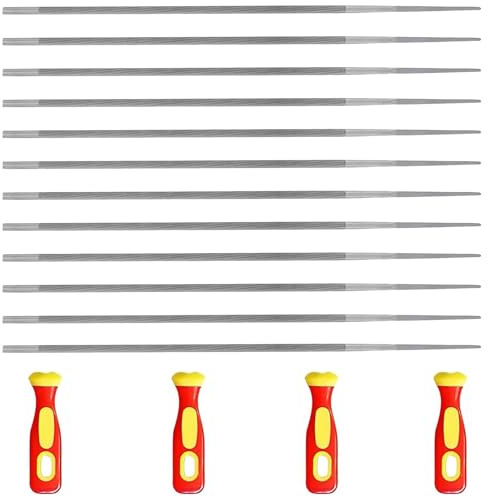 Bamyli 12 limas redondas para motosierra de 4,0 mm, lima redonda 3/8, con 4 mango ergonómico, lima para reparación y afilado, cadenas de sierra, cortacésped y herramientas de jardín