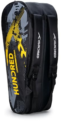 HUNDRED Sonic Pack Kit Bag | Geräumige Badminton-Schlägertasche mit Zwei großen Fächern für Schläger, Schuhe und Ausrüstung – Ideal für Sport, Fitnessstudio und Reisen | Unisex-Design | Schwarz