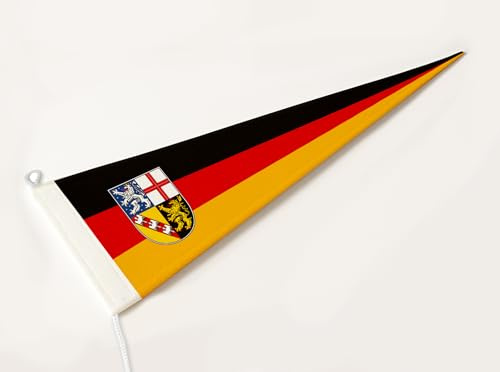 FLAGLY Premium långvimpel Saarland 115 g/m² tygvikt, robust och väderbeständig glans polyester – vimpel Saarland, flaggstångstillbehör (150 x 40 cm)