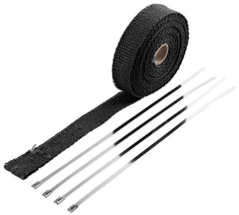 Bande Thermique Echappement,Pare Chaleur Echappeme Ruban Isolant modifié de Moto Nouveau 2.5cm de 5 m de 5 m d'échappement d'en-tête d'échappement d'échappement de Tuyau d'échappement + 4 Ties(A)