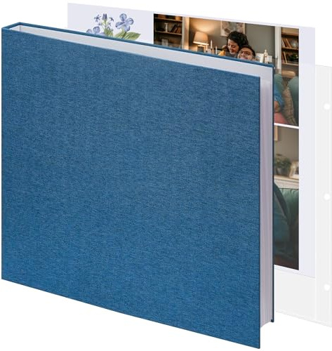 Vienrose Scrapbook 22 x 28 cm Grande Album Fotografico con Raccoglitore ad Anelli a 3 Anelli, Fai da Te Album Fotografico con 30 Fogli e 60 Pagine per Matrimonio Compleanno Bambino Viaggio Blu