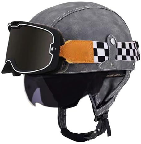 Aperto Caschi Moto Vintage Jet E Demi-Jet Caschi ABS Con Collare Caschi Cromwell Scodella Leggero Per Scooter Cruiser DOTECE Certificazione Adatto A Uomini E Donne Adulti 4,L:59-60CM