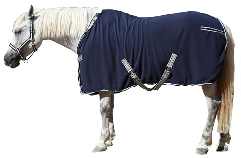 Gallopoff Horse Fleece Cooler, Blanket Liner - 300g Anti-Pilling Fleece, Moisture-Wicking, Quick-Drying, Adjustable Neck, Secure Tail Cord - for Stable, Travel, Post-Workout, Layering Navy 75