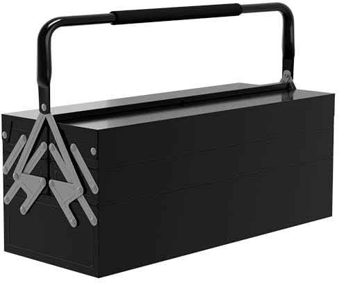 DURHAND Boite à outils métallique - coffret à outils - caisse à outils 3 niveaux 5 plateaux rétractables - tôle acier noir