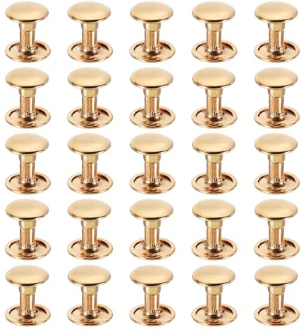 PATIKIL Remaches De Cuero, 160 Juegos De Kits De Remache De Doble Tapa De Acero Al Carbono Accesorios De Reemplazo Para Bolsos Cinturones Ropa Zapatos, Dorado (9 X 10 Mm)