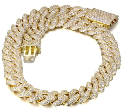 Halukakah VVS Moissanit Cuban Link Kette für Herren | 18k Echtgold/Platin Plattiert | 18mm Schwere Miami Diamantkette | Vollständig Iced Out Armband Halskette mit Boxverschluss | Schmuck für Ihn