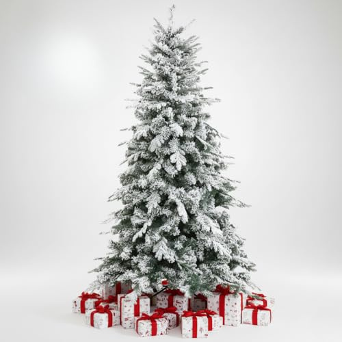 FORTUNATO BiancoPino Albero di Natale Innevato, LED Integrati Bianco Caldo, Real Touch PE/PVC, Base in Metallo (H 210 cm)