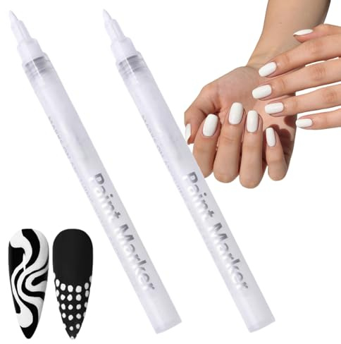 2PCS Quick Dry Fine Tips Nail Art Pens,Nail Polish Pen for Nail Decoration,White Nail Pencil,Perfect for Line Pattern Design,Perfect for Any Occasion,Convenient and Compact Design,Easy to Use,White