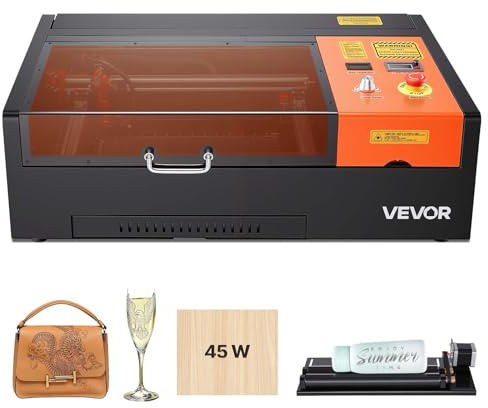 VEVOR Grabadora Láser CO2 45 W 300 x 200 mm, Máquina de Grabado Láser Precisión de 0,1 mm Velocidad 300 mm/s, Compatible con LightBurn GRBL CorelDraw AutoCAD, para Bricolaje en Madera Acrílico Vidrio
