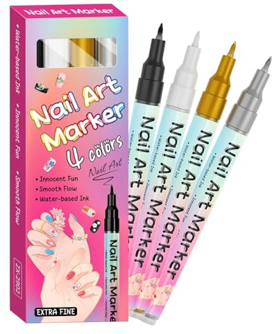 Penne per Unghie - Set di 4 Penne con Punte Portatili e Colorate | Per Disegno Pittura Puntinatura e Delineatore,Ideale per Manicure Decorare Tracciare Linee e
