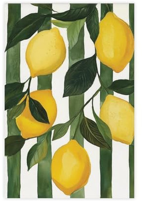Lemon Kitchen Citrus with Green Stripes Canvas Poster Bedroom Decor Landscape Office Room Decor Gift 12x18inch(30x45cm)