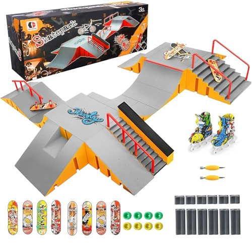 Tlater Finger Skateboard Park Kit Mini Finger Skateboard Ramp Kit DIY Montering Fingerboard Skateboard Park för barn födelsedagspresent gul 14 - i 1
