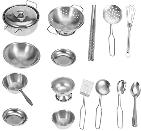 Sorandy Kitchen Toys Batterie de Cuisine en Acier Inoxydable pour Enfants, Ustensiles de Cuisine Durables et Sûrs pour Garçons et Filles, Cadeau Parfait pour Le Développement de L'intelligence des