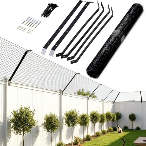 Redes Valla Anti-escalada para Gatos, Barrera Anti-trepa de Recinto Exterior Seguro para Gatos de 10 m, Valla de Malla de Jardín Resistente a Intemperie Cortable con Soportes de Pared Inoxidables