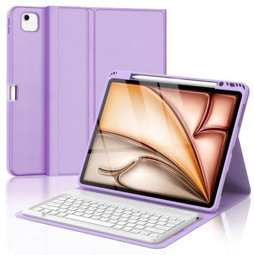 Funda Teclado para iPad Air 13'' M4/M3/M2, 2026/2025/2024, Lila Claro | QWERTY Español Ñ, Magnético Desmontable Bluetooth Teclado, Funda con Portalápices(