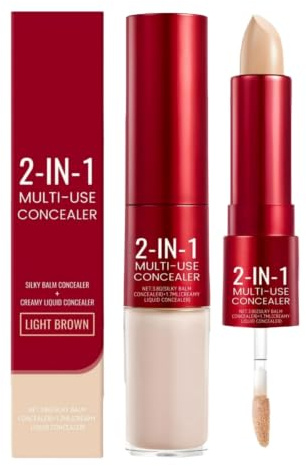 Eye Concealer Stick,2-in-1 Moisturizing Liquid Tip & Balm Stick,Light Brown