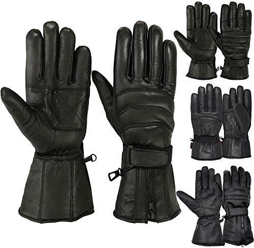 MRX BOXING & FITNESS Mens Motorcycle Gloves Cold Weather Leather Motorcycle Riding Winter Gloves for Men Black (3831- XL)