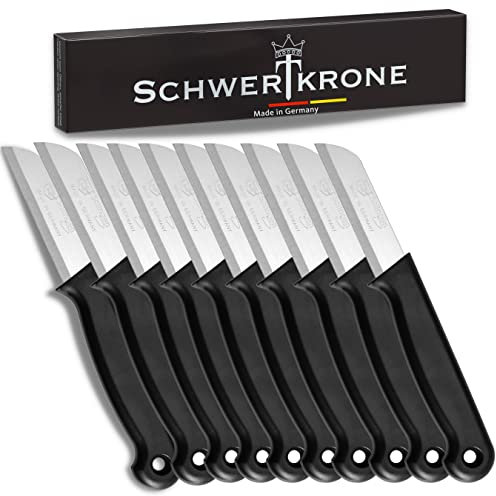 Schwertkrone® Schälmesser 10er Set [MADE IN SOLINGEN - GERMANY] - Gemüsemesser Obstmesser - Küchenmesser klein scharf - Schneidemesser Kartoffelschälmesser - Allzweckmesser (10x schwarz - 6cm Klinge)
