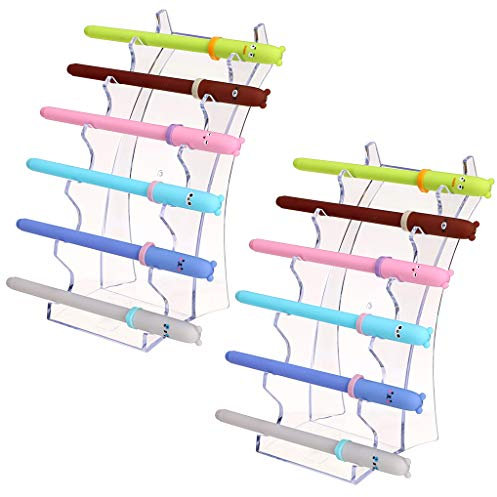 Hipiwe Acrylic Pen Holder Display Stand Makeup Brush Organizer, 2Pcs 6-Slot