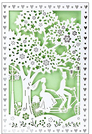 Ideen mit Herz Hochzeitskarte | 12 cm x 18 cm | Mit farbigem Einleger & Umschlag | Grußkarte für Hochzeit | Glückwunsch-Karte | Motiv: Brautpaar, Vermählung, Paar auf Fahrrad (Design 3)