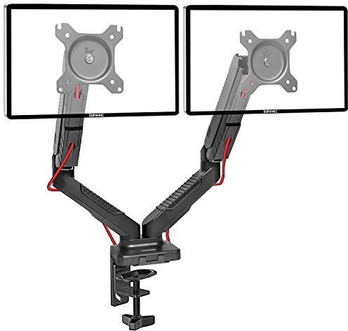 Duronic Monitor Arm Stand DMDC52, Double Gas-Powered PC Desk Mount, Black, Height Adjustable, For Two 13-24 LED LCD Screens, VESA 75/100, 6.5kg Capacity, Tilt -90°/+85°,Swivel 180°,Rotate 360°