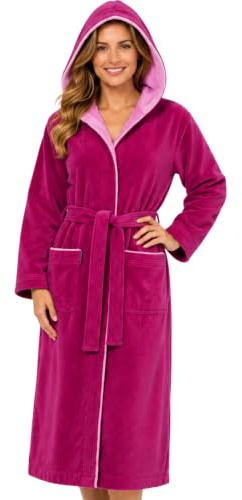 Morgenstern Bademantel Damen Frottee Baumwolle Kapuze Leonie Fuchsia XS
