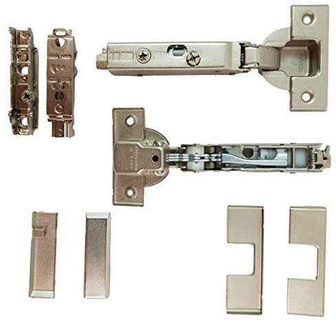 Set bestehend aus: 2 x GRASS Tiomos Möbel - Scharnieren (Topfband), gedämpft, 110°, 2 gerade Montageplatten und 4 Abdeckkappen (Eckanschlag) von UMAXO®