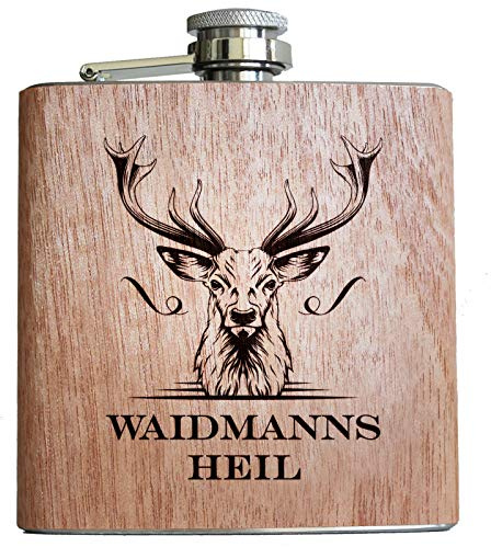 Jäger Holz Flachmann Jagd Jägerin jagen Geschenke Männer Frauen Hirsch Geweih lustiger Spruch Alkohol Waidmannsheil