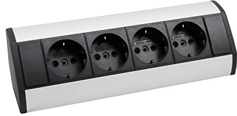 MC POWER - Steckdosenblock Unterbausteckdosen | SB-14 | 4-fach Schutzkontaktsteckdosen, 230V~ / 16A, Aufbau, Aluminium und Kunststoff