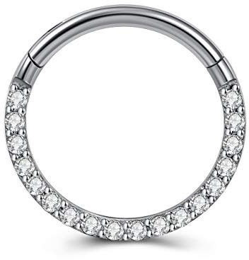 PiercingJak 16G Chirurgenstahl Segmentring Clicker Creolen Septum Tragus Helix Ohr Piercing Zirkonia Glitzer Nasenpiercing Lippenpiercing Ring 10mm, Silber