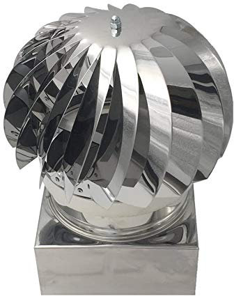 Comignoli girevoli, fumaiolo girevole, cappello eolico per camini in acciaio inox, base quadrata (37x37 cm)