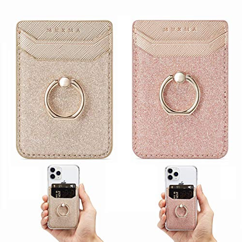 DMaos Lady Card Case avec Bracelet Porte - Monnaie 2 pièces RFID Credit Wallet Grip arrière pour iPhone et Smartphone Samsung - Rose + Or