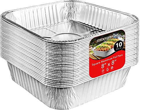 8x8 Foil Pans (10 Pack) 8 Inch Square Aluminum Pans - Foil Pans - Disposable Food Containers Great for Baking Cake, Cooking, Heating, Storing, Prepping Food