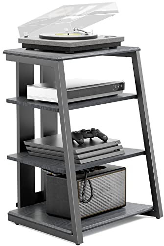 FITUEYES Design HiFi Rack aus Holz & Stahl, Plattenspieler Tisch mit verstellbaren Ablage, HiFi Regal für Plattenspieler & Stereoanlagen & Kompaktanlage, 61 x 52 x 78 cm