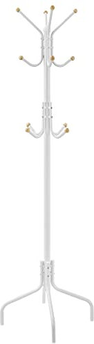 SONGMICS Perchero de Pie, Perchero de Metal con 12 Ganchos, 4 Patas, para Colgar Abrigos, Sombreros y Bolsos, para Entrada, Dormitorio, Oficina, Blanco RCR031W01