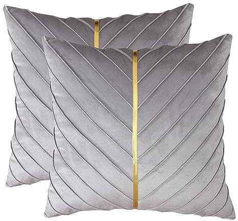Tosleo Kissenbezüge 2er Set Samt Kissen mit Goldfarbenem Leder Dekokissen Moderne Luxuriös für Sofa Gartenbett Couch Wohnzimmer Sofakissen Bett