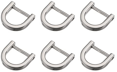 METALLIXITY Fer à Cheval Anneaux en D (15mm) 6Pcs Visser Forme U Boucles Manille - pour Voiture Clés Porte-clés Sacs Cuir Artisanats, Argenté