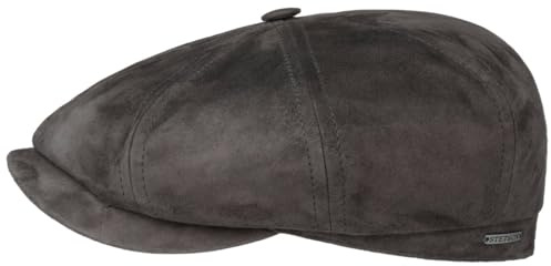 Stetson Hatteras Schirmmütze Flatcap Ziegenveloursleder Made in Germany Herren Sommer Winter anthrazit 62 cm