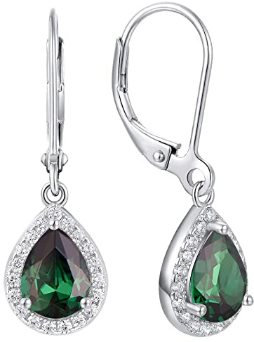 YL Mujer Pendientes plata de ley 925 Pendientes con de Circonita verde con piedra de nacimiento de mayo Pera Pendientes para Mujer