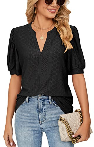Camisetas Manga Corta Mujer con Volantes Blusas Mujer Verano Cuello en V Elegantes Mujer Tops