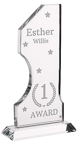 Wanapix | Personalisierte Trophäe mit Name und Text | Graviertem Glas | Personalisierte Trophäe | Inklusive Aufbewahrungsbox | Auszeichnung (18 cm)