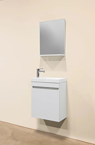 Home36 Bademöbel Nora 3-teiliges Badmöbel-Set, weiß, 25 x 48 x 60 cm, Waschbecken mit Unterschrank und Spiegel, Waschtisch Badschrank Holz Waschbeckenunterschrank Badezimmerschrank Badschrank